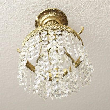 Vintage Brass Ceiling Fixture with Crystal Beads.