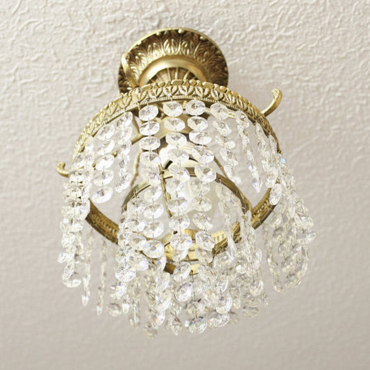 Vintage Brass Ceiling Fixture with Crystal Beads.