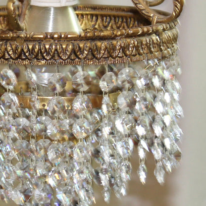 Vintage Brass and Crystal Pendant Light.
