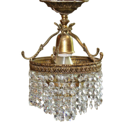 Vintage Brass and Crystal Pendant Light.