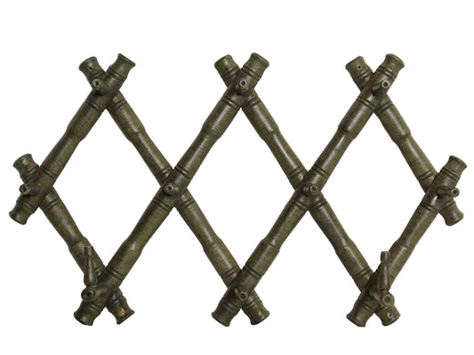 Vintage Faux Bamboo Accordion Coat Rack - Made in Bulgaria Mid-Century Expandable Wall Peg Rack.