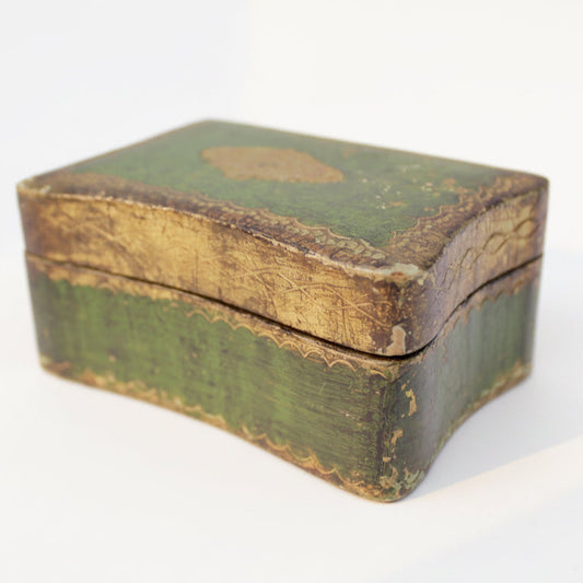 Vintage Gold & Green Italian Florentine Wood Trinket Box.