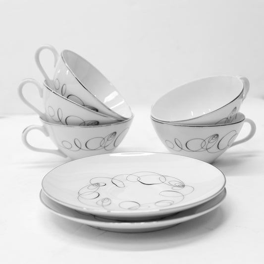 Vintage Meito Japan Tempo China Lot - 5 Cups & 2 Saucers MCM Atomic Swirl.