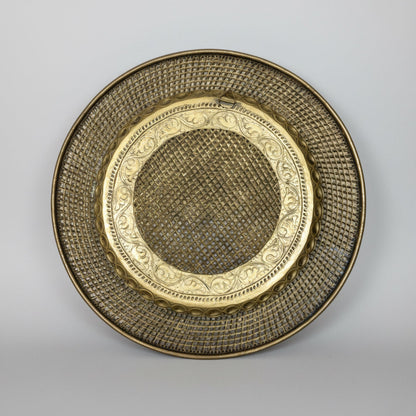 Vintage Mid-Century Modern Brass Lattice Weave Wall Plate