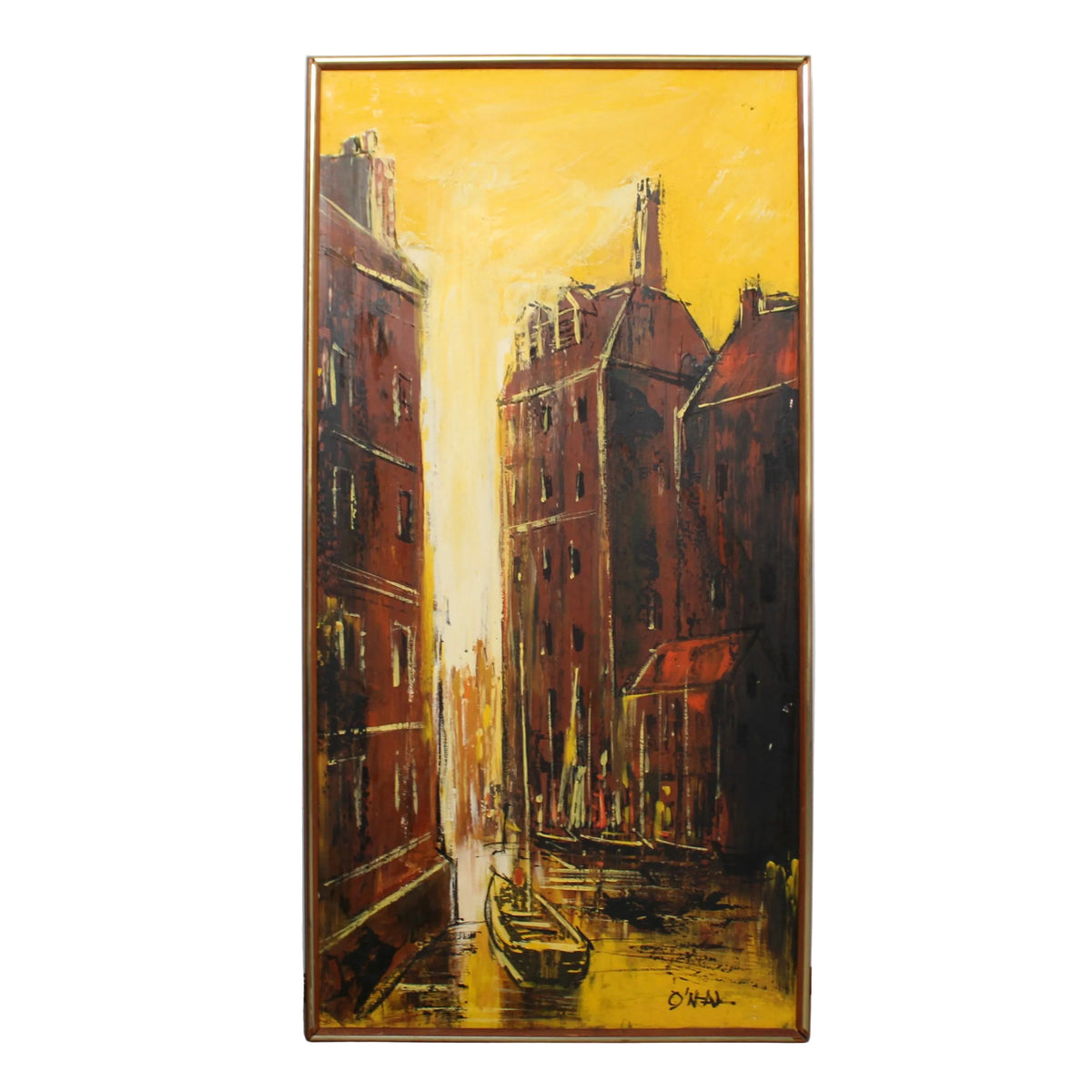 Vintage Mid-Century Modern O'Neal Palette Knife City Canal Oil Painting.