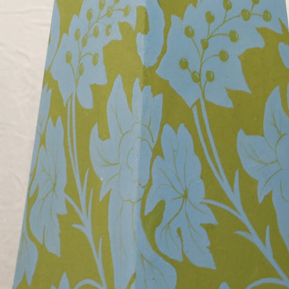 Vintage Mid-Century Modern Square Tower Swag Lamp - Blue & Green Floral Fabric Box Pendant.