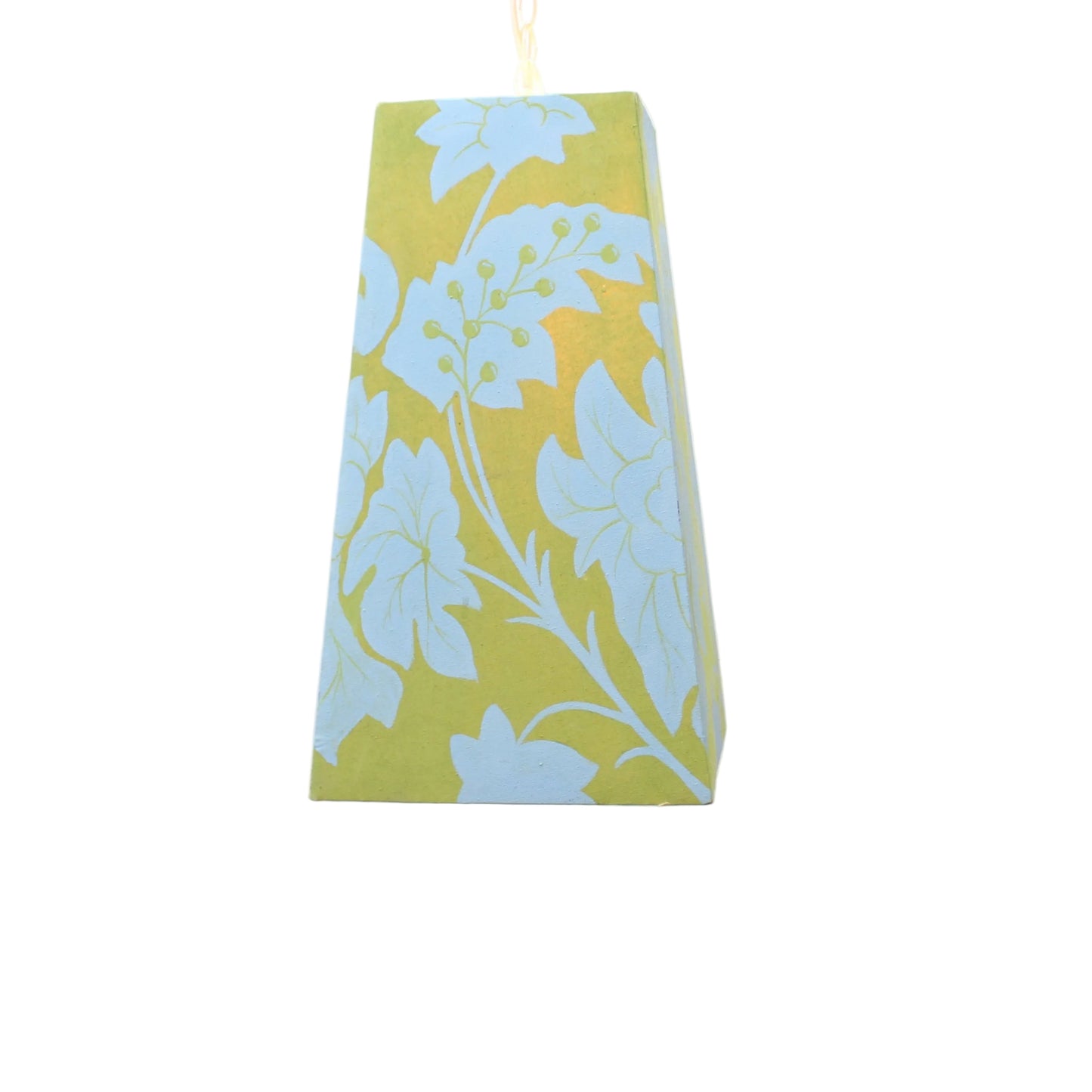 ntury Modern Square Tower Swag Lamp - Blue & Green Floral Fabric Box Pendant.