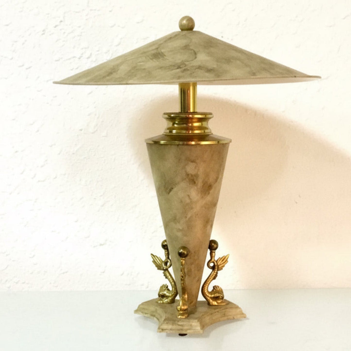 Vintage Polished Travertine Table Lamp by Bauer Lamp Co