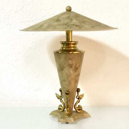 Vintage Polished Travertine Table Lamp by Bauer Lamp Co