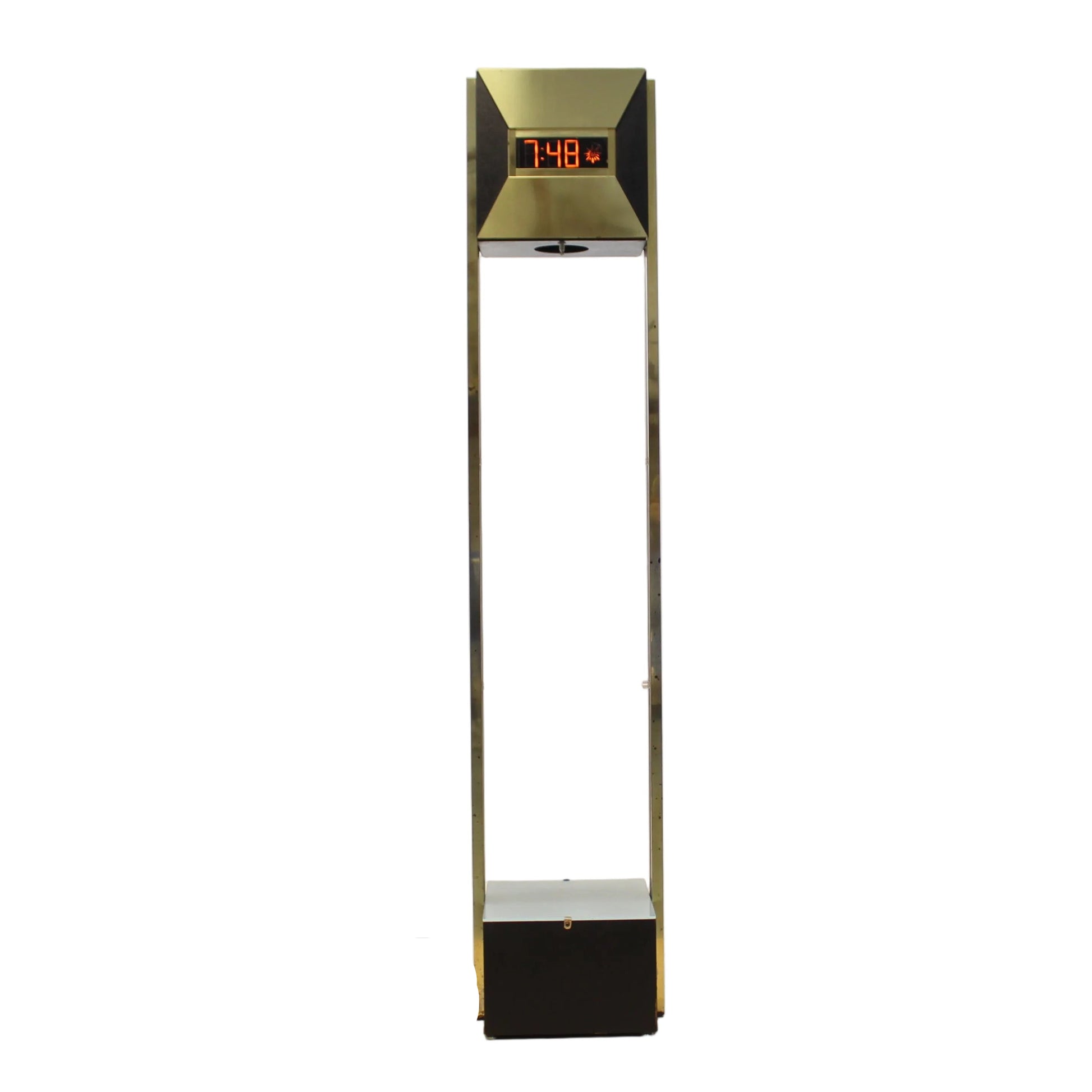 Vintage Postmodern Brass Tower Floor Clock. 
