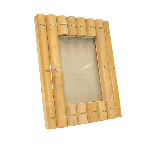 Vintage Split Bamboo Picture Frame - Organic Boho Chic Rattan Tabletop Decor