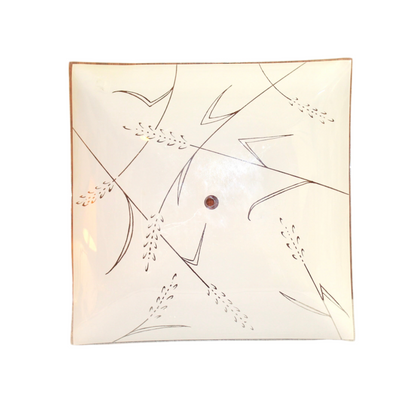 Vintage Square Glass Ceiling Light Shade w/ Wheat Grass Design