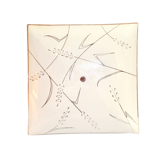 Vintage Square Glass Ceiling Light Shade w/ Wheat Grass Design