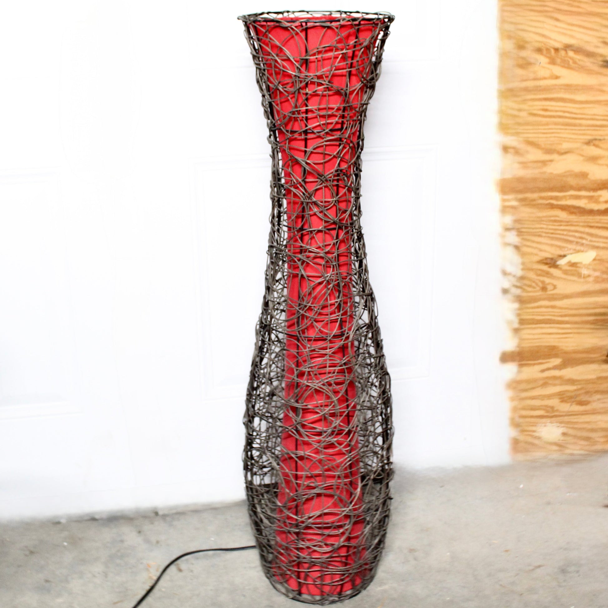 Vintage Woven Rattan & Wire Floor Lamp.