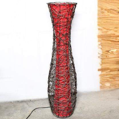 Vintage Woven Rattan & Wire Floor Lamp.