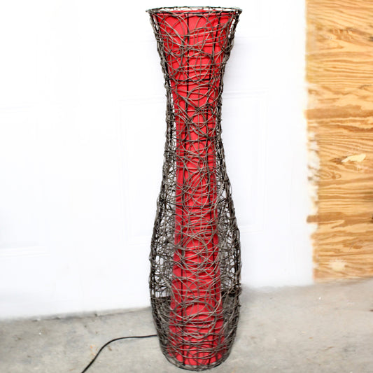 Vintage Woven Rattan & Wire Floor Lamp.