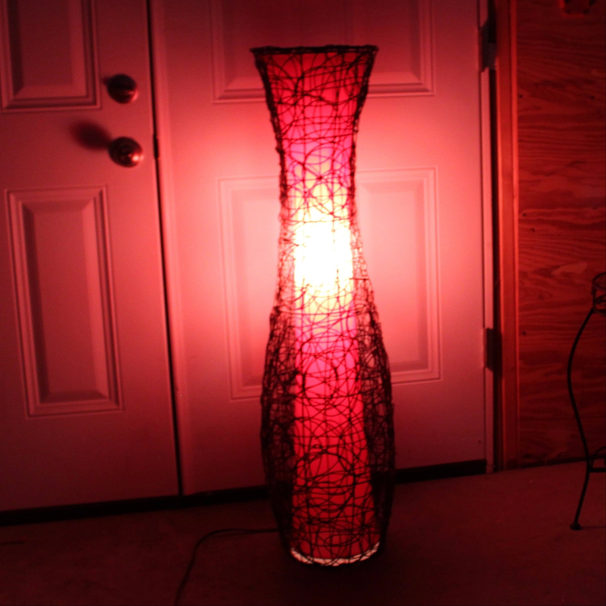 Vintage Woven Rattan & Wire Floor Lamp.