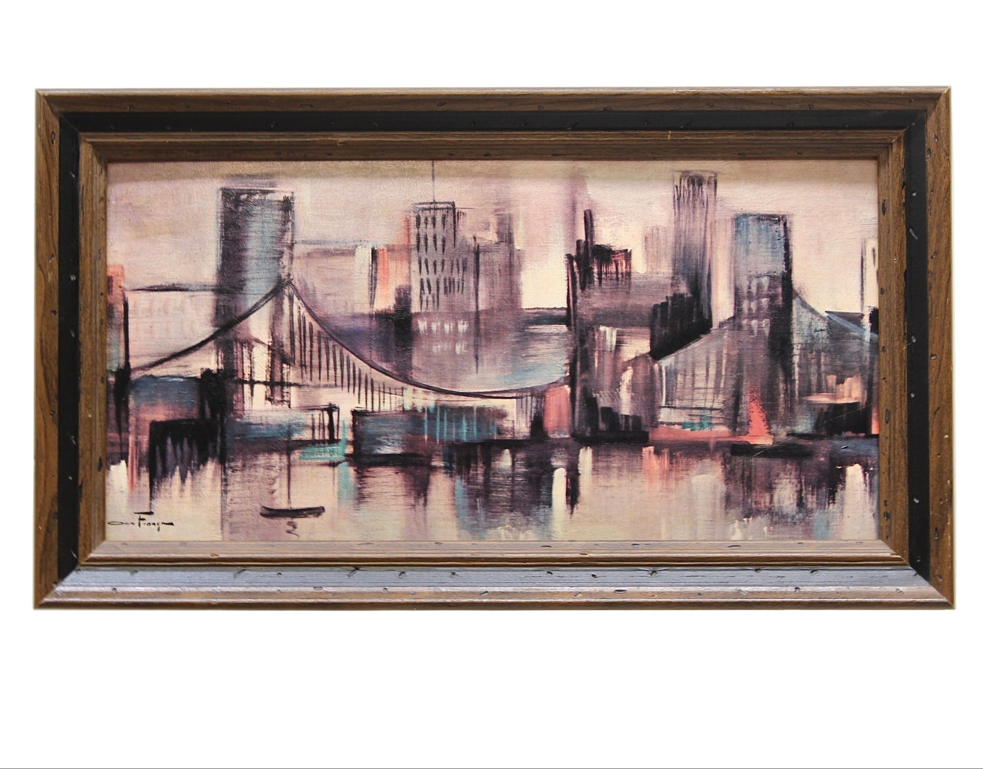 Vintage Waterfront Bridge Cityscape  | Ozz Franca Lithograph