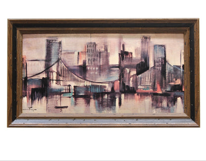 Vintage Waterfront Bridge Cityscape  | Ozz Franca Lithograph