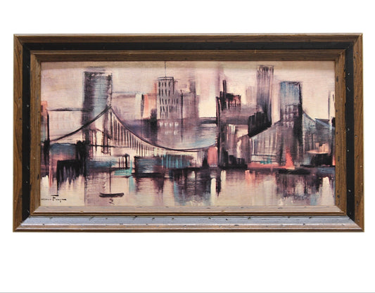 Vintage Waterfront Bridge Cityscape  | Ozz Franca Lithograph