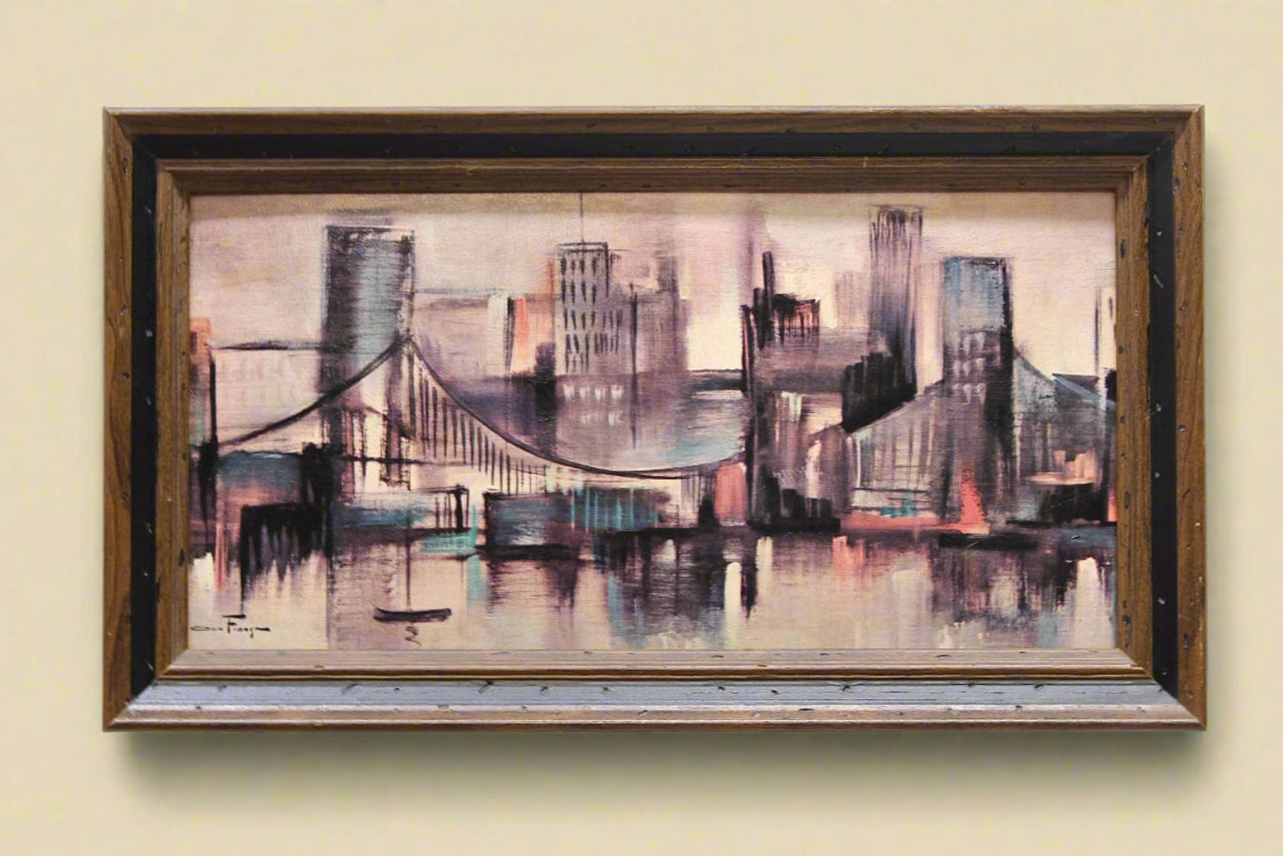 Vintage Waterfront Bridge Cityscape  | Ozz Franca Lithograph
