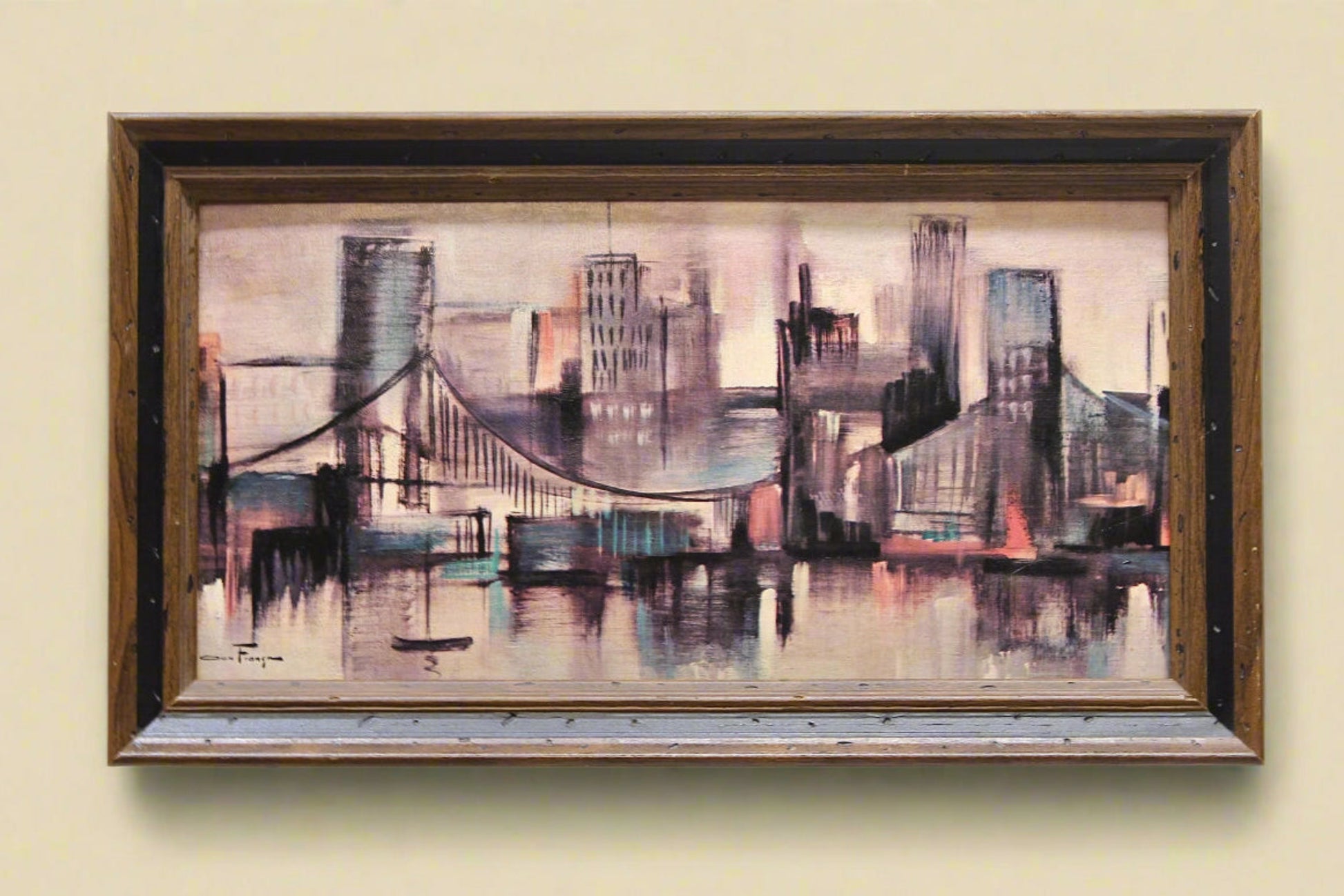 Vintage Waterfront Bridge Cityscape  | Ozz Franca Lithograph