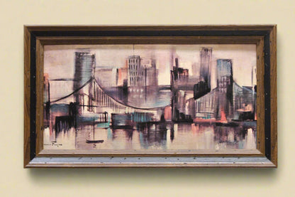 Vintage Waterfront Bridge Cityscape  | Ozz Franca Lithograph