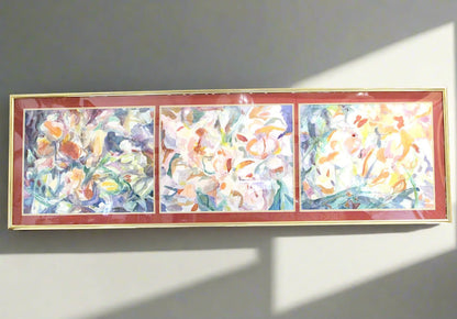 Large Abstract Iris Flower Watercolor Triptych Wall Art