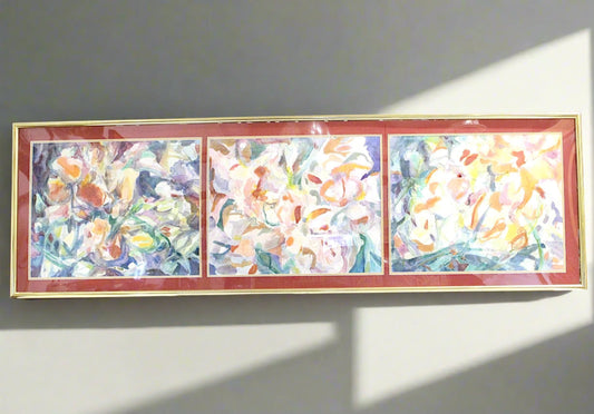 Large Abstract Iris Flower Watercolor Triptych Wall Art