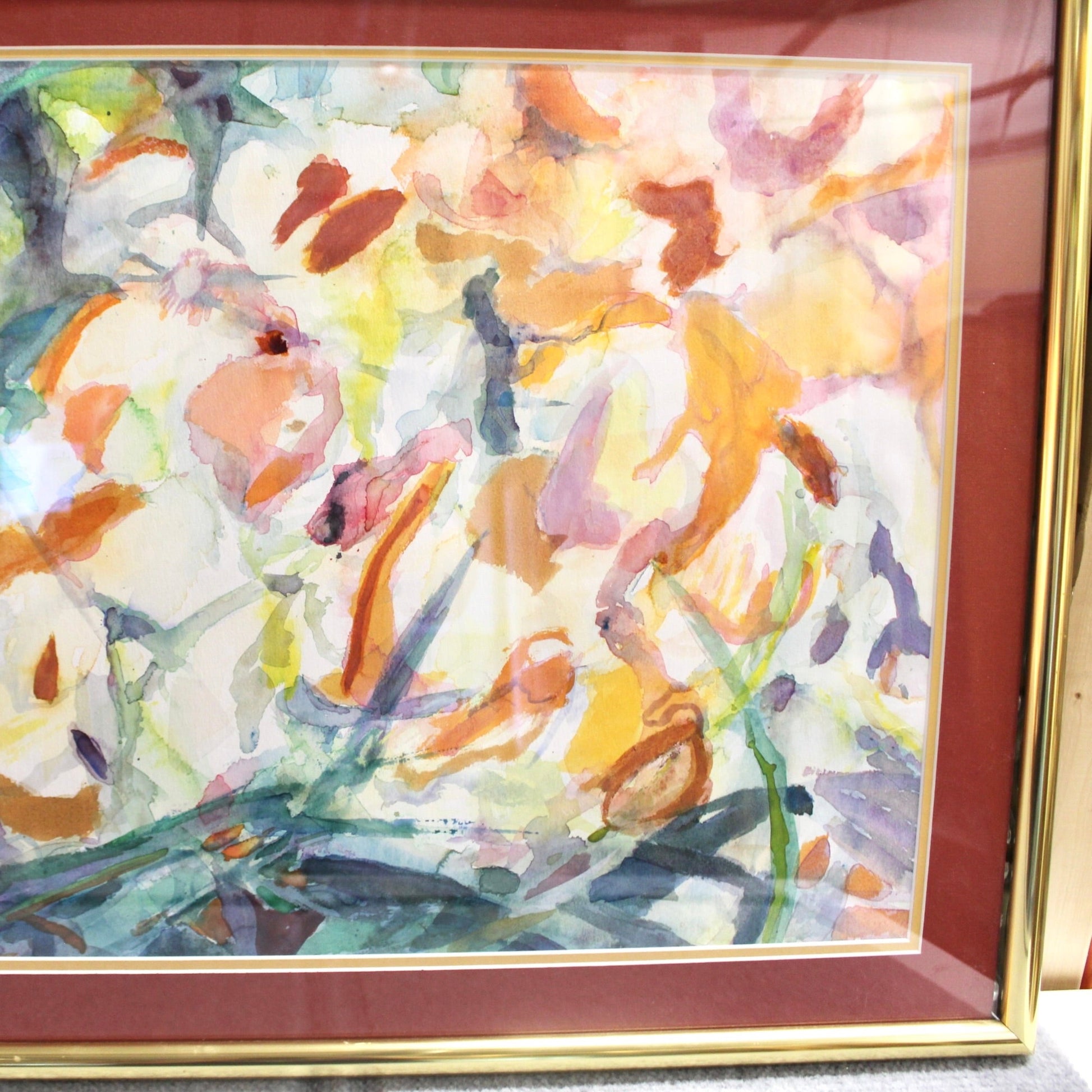 Large Abstract Iris Flower Watercolor Triptych Wall Art
