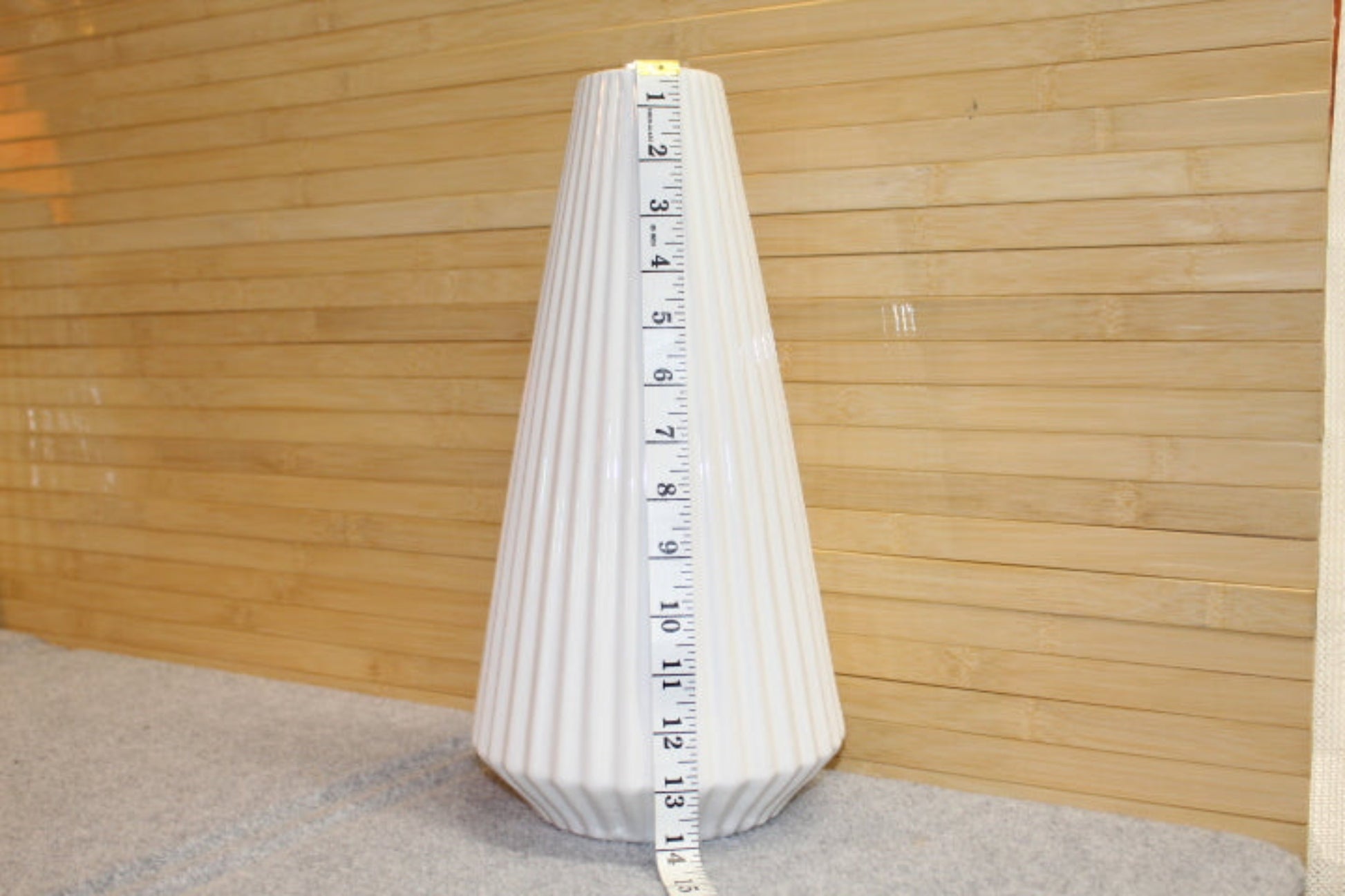 Vintage Tall White Ribbed Ceramic Vases | Pair