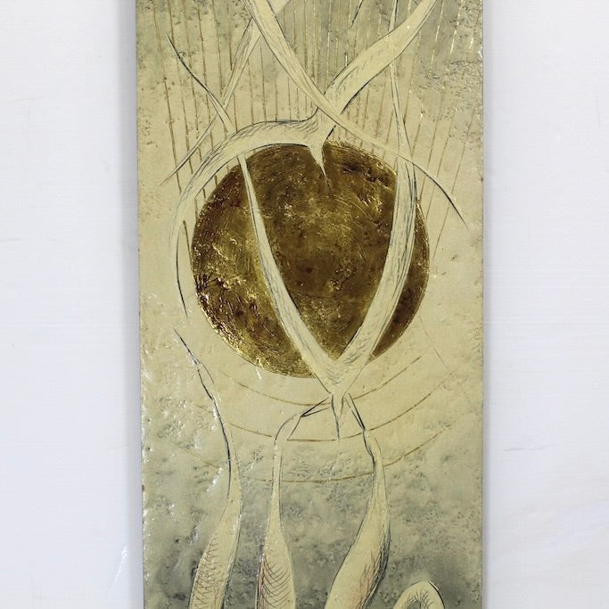 1960s Tall Signed Painting | Cranes Gulls Sun