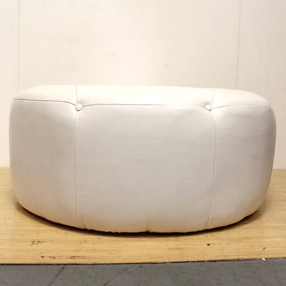 Contemporary Round Diamond Tufted White Leather Ottoman