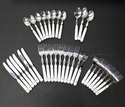 34 pc. Vintage White Riveted Handle Flatware