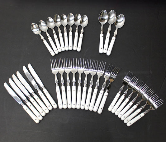 34 pc. Vintage White Riveted Handle Flatware