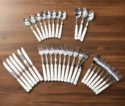 34 pc. Vintage White Riveted Handle Flatware