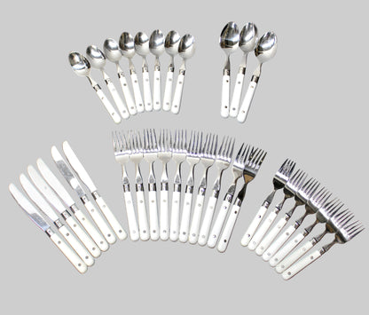 34 pc. Vintage White Riveted Handle Flatware