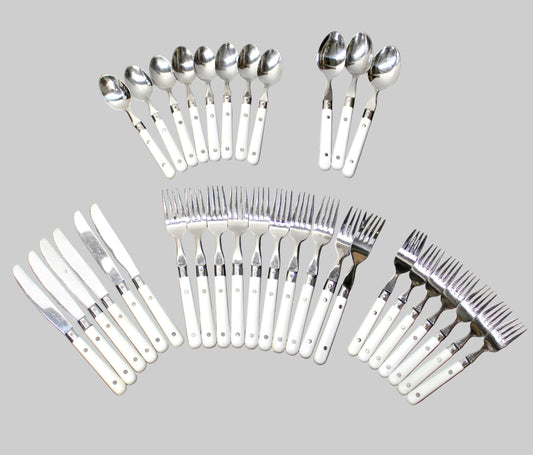 34 pc. Vintage White Riveted Handle Flatware
