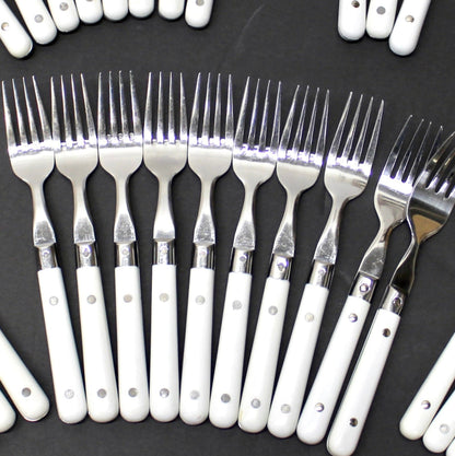 34 pc. Vintage White Riveted Handle Flatware