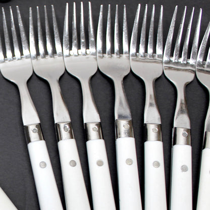 34 pc. Vintage White Riveted Handle Flatware