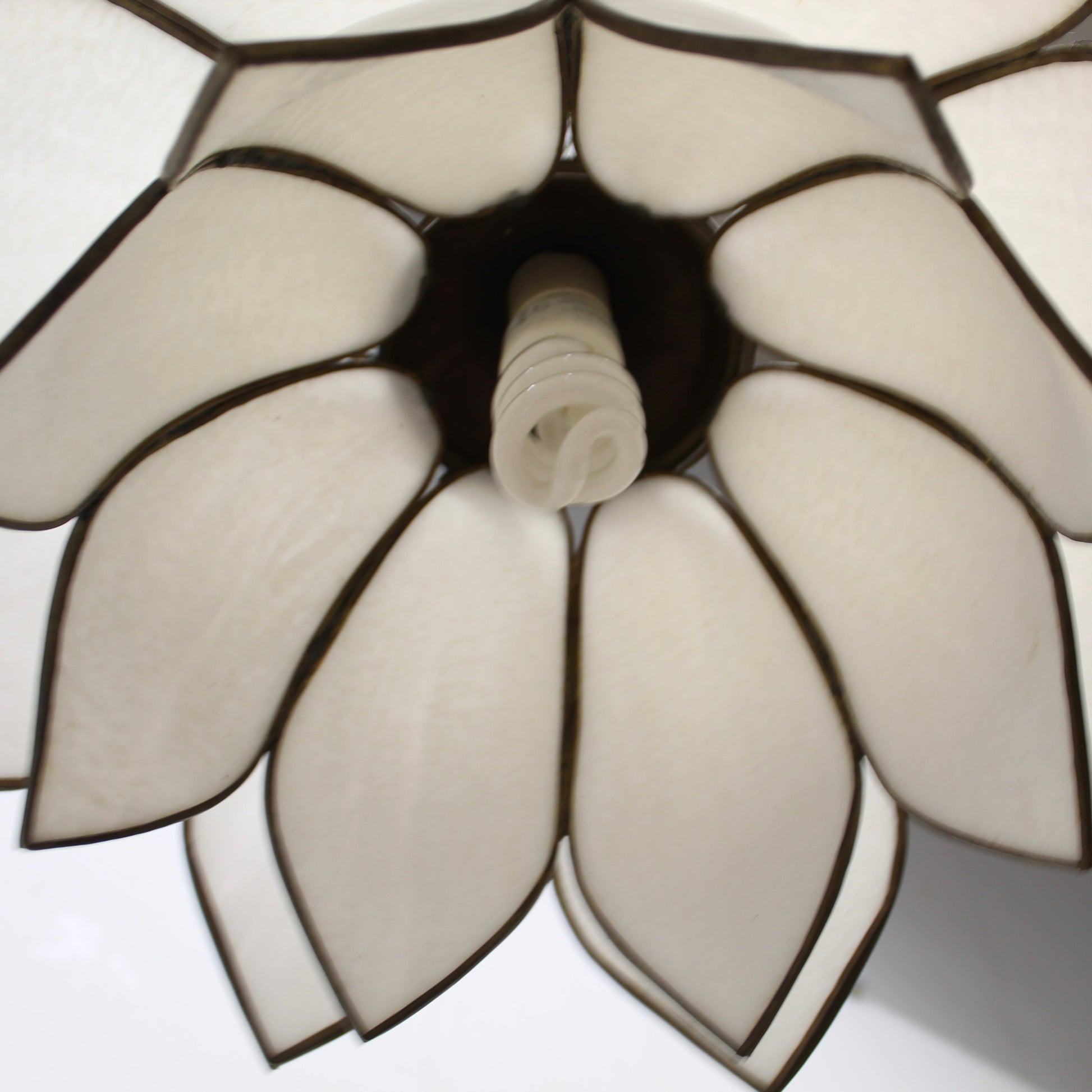 White Slag Glass Double Lotus Petal Swag Pendant Light. 