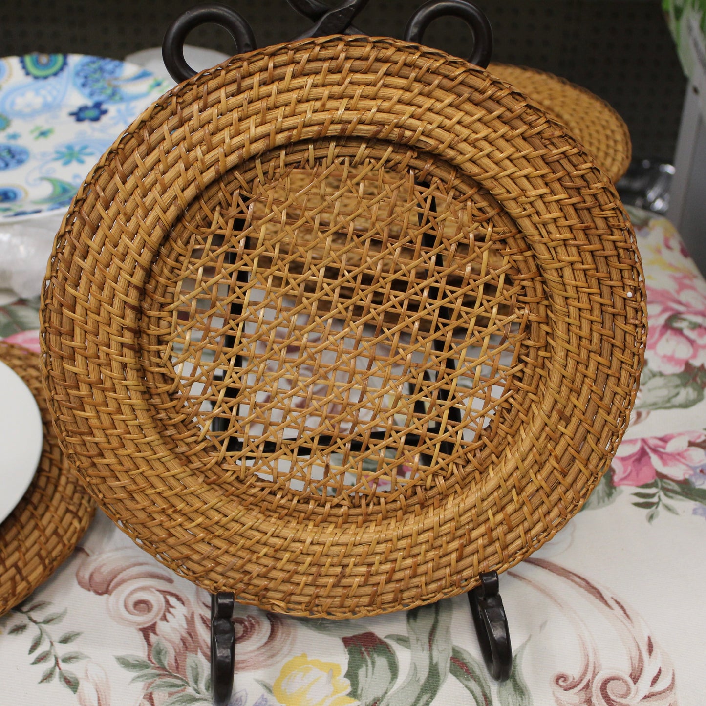 Vintage Rattan Charger Plates Set of 7