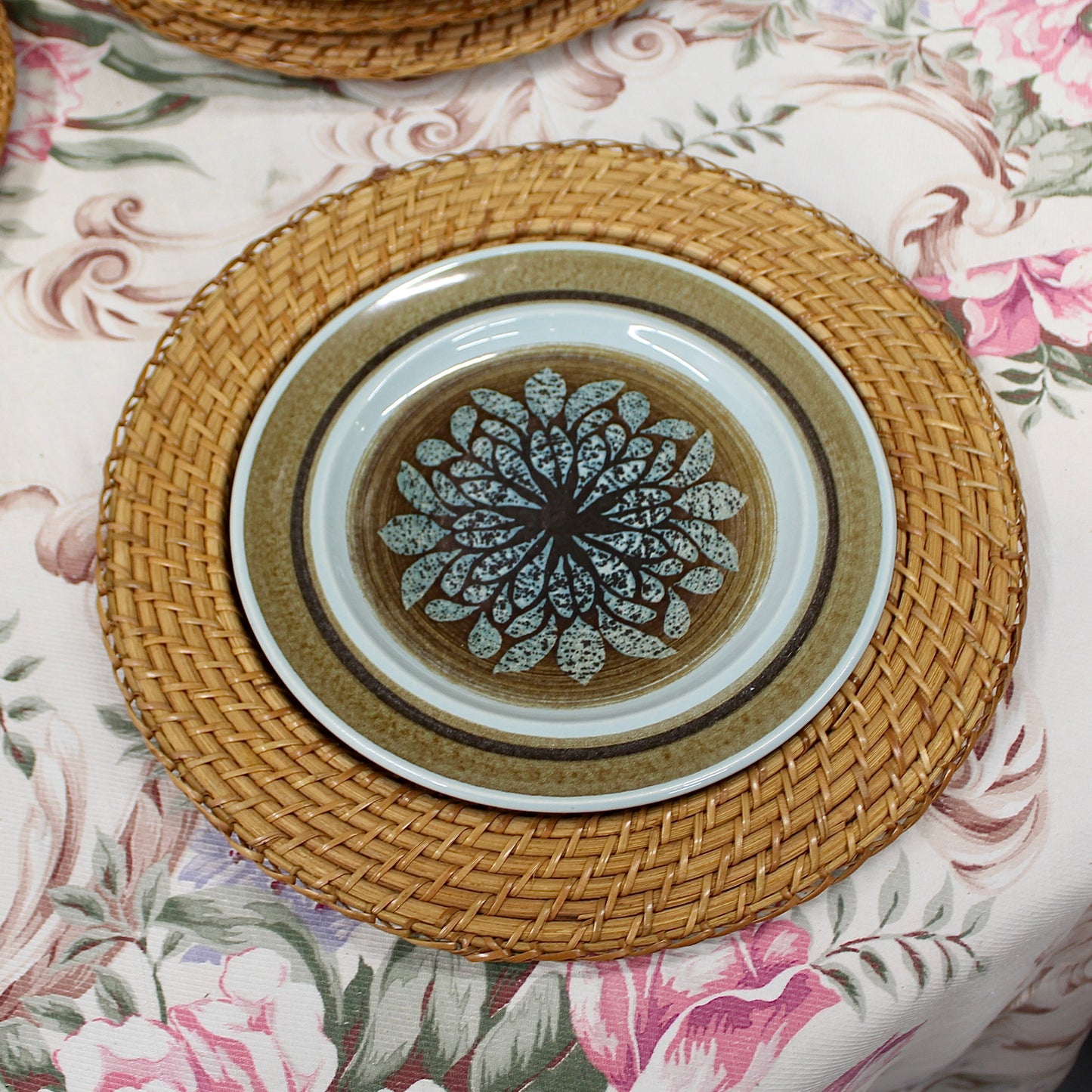 Vintage Rattan Charger Plates Set of 7