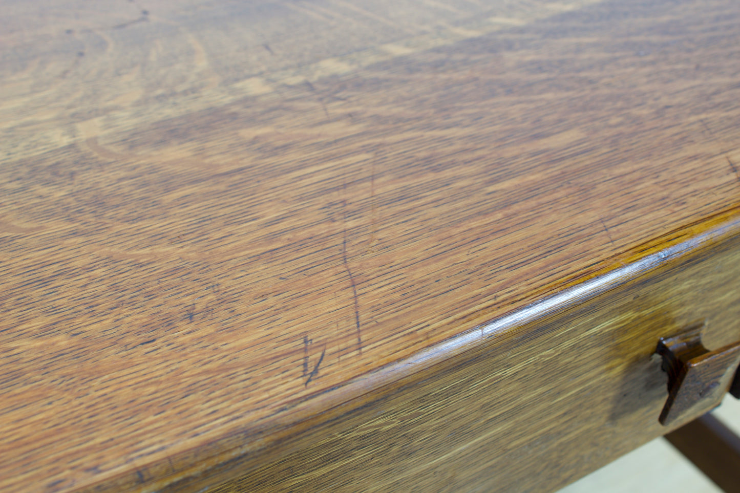 Solid Oak Mission-Style Library Desk, scratches