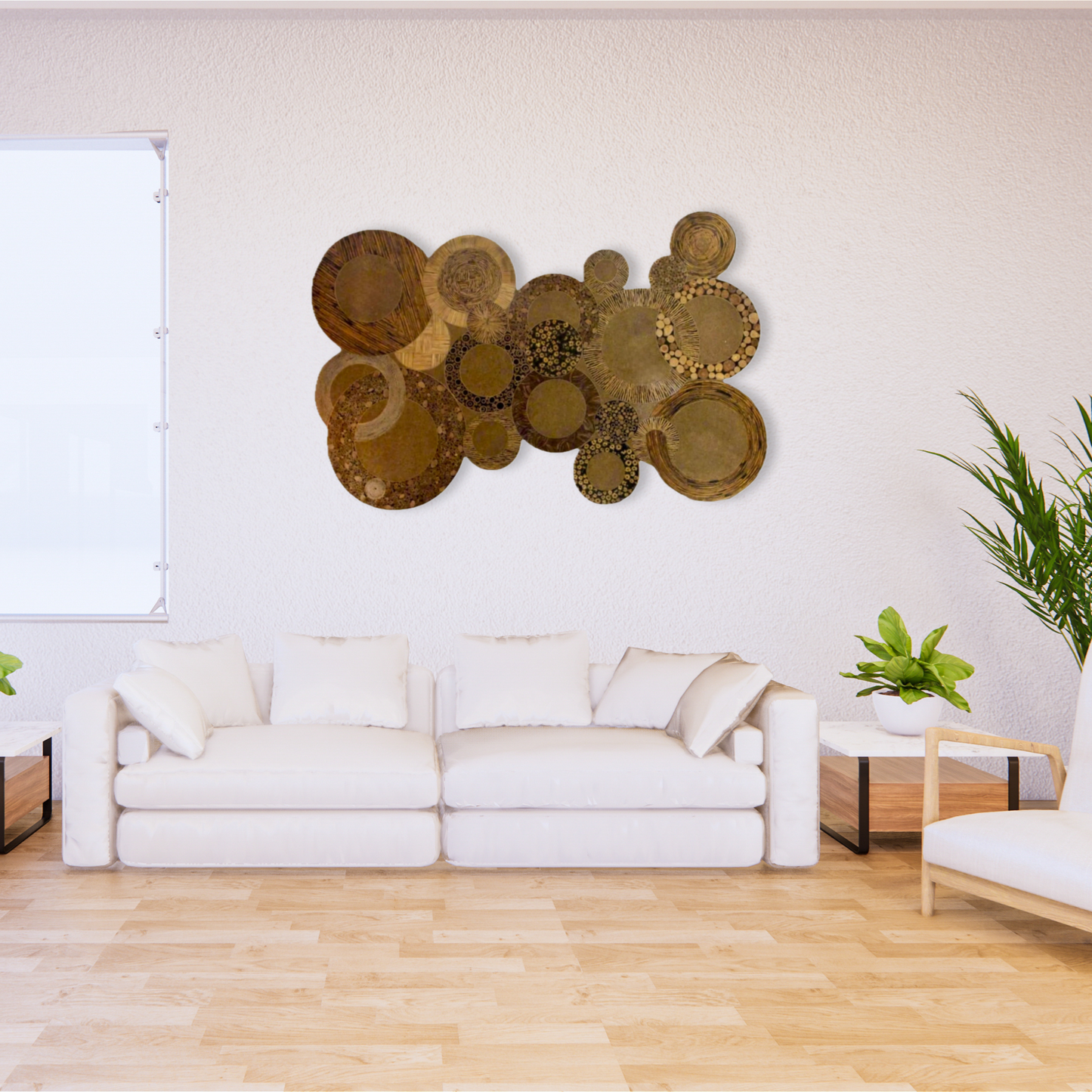 Extra Large Detailed Wood Veneer Wall Sculpture of Circles and Rings| Maitland Smith