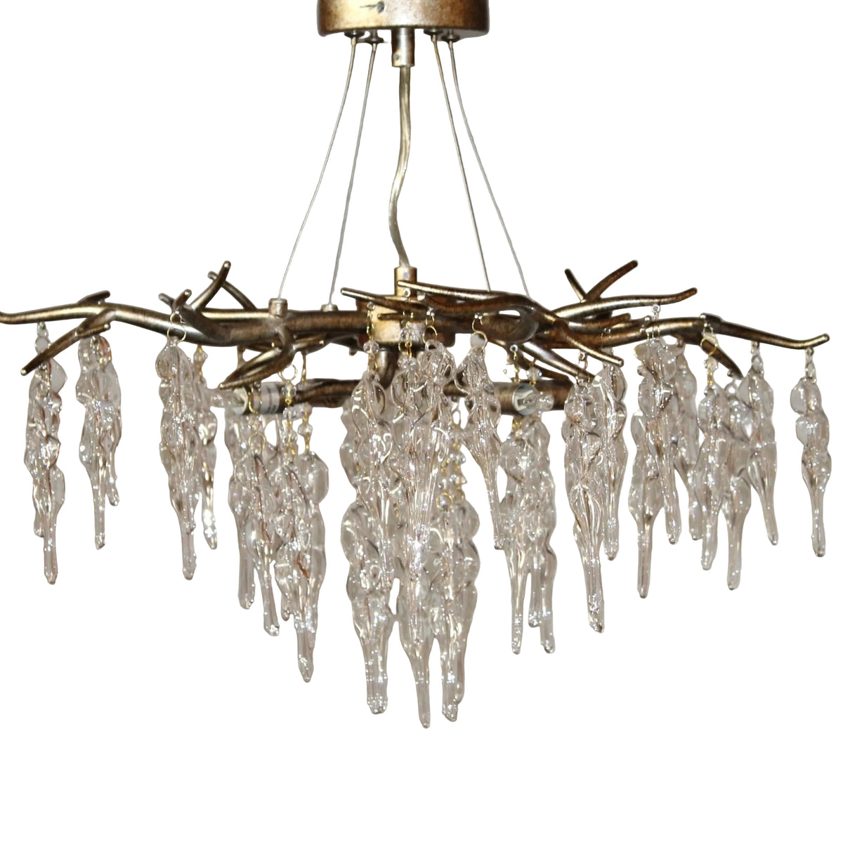 Zhongshan Kava Lighting Organic Branch Chandelier - Gold Tree Silhouette with Crystal Icicles
