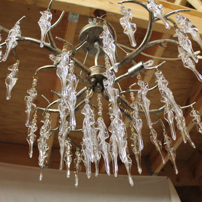 Zhongshan Kava Lighting Organic Branch Chandelier - Gold Tree Silhouette with Crystal Icicles.