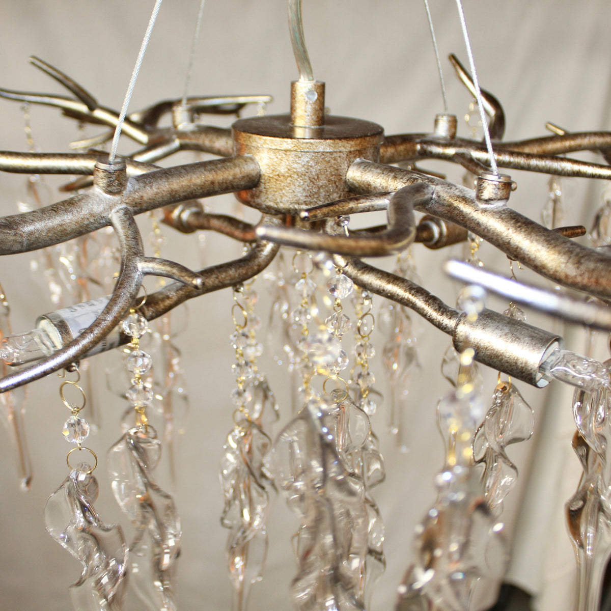 Zhongshan Kava Lighting Organic Branch Chandelier - Gold Tree Silhouette with Crystal Icicles.