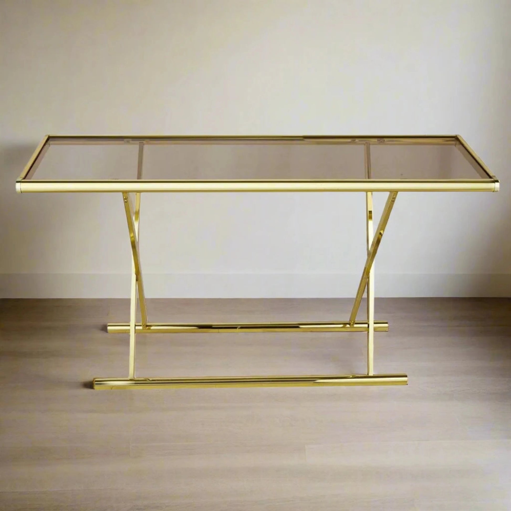 Brass Console Table | Smoked Glass | X-Base