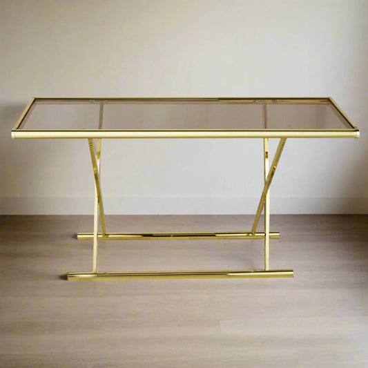 Brass Console Table | Smoked Glass | X-Base